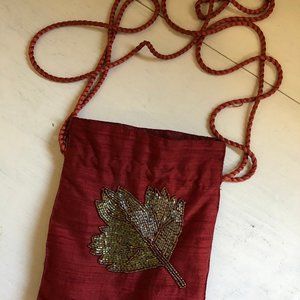 Vintage Silk Beaded Leaf Purse